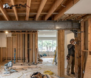 Workers moving furniture and home renovation.